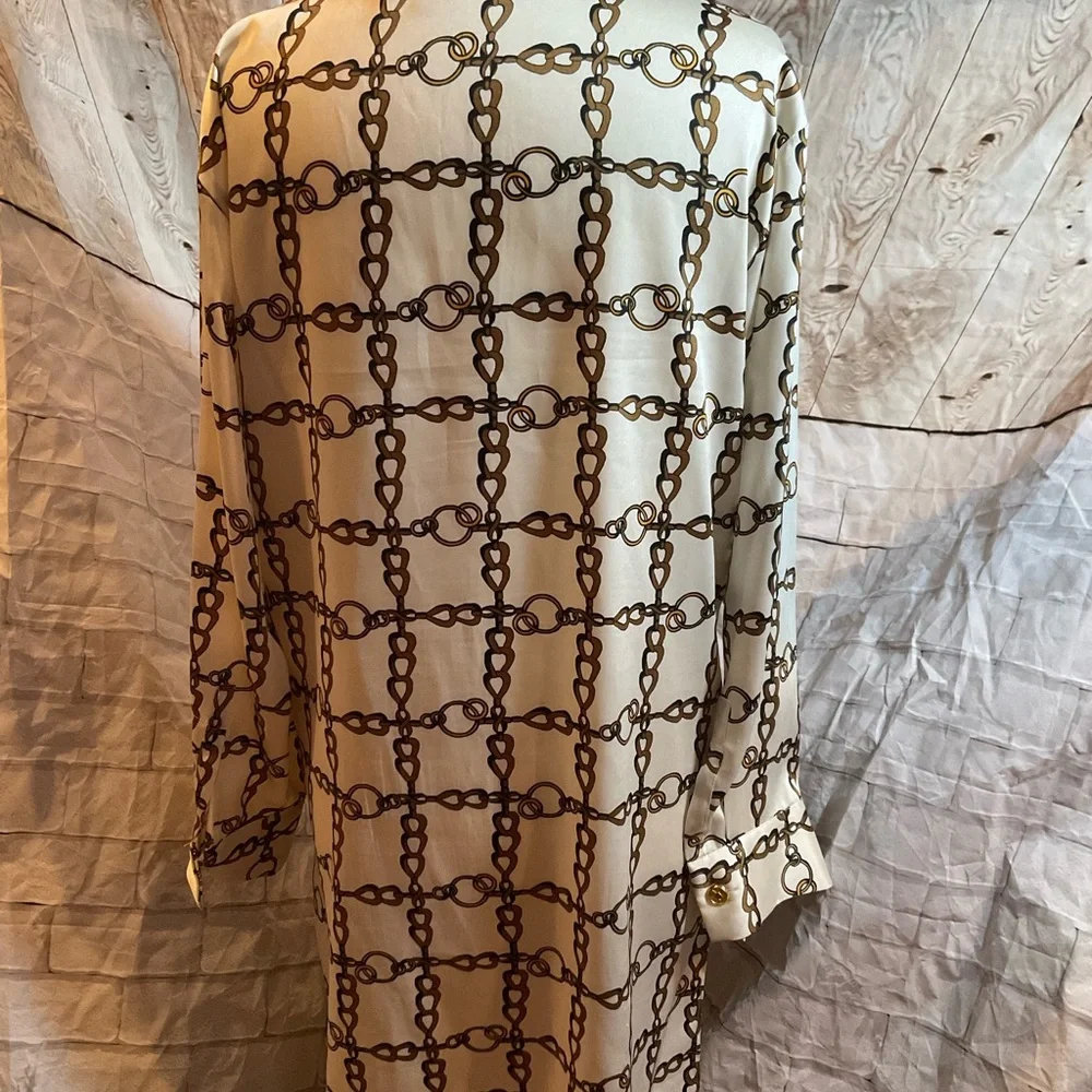 “ZARA” Tunic Style Chain Link Pattern Cream Coloured Long Sleeved Blouse. - Picture 5 of 13